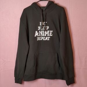 TeeStars Unisex Eat Sleep Anime Repeat Black and White Graphic Pullover Hoodie